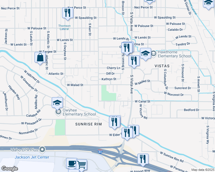 map of restaurants, bars, coffee shops, grocery stores, and more near 2824 West Kathryn Street in Boise