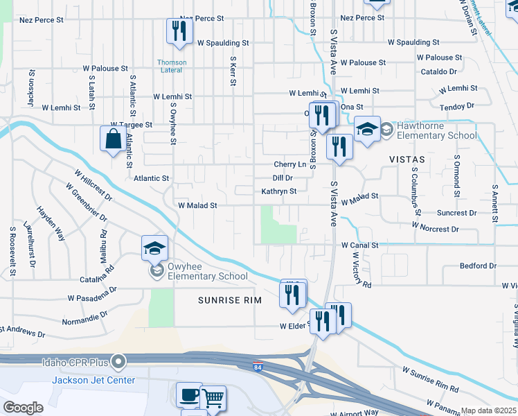 map of restaurants, bars, coffee shops, grocery stores, and more near 2921 Kathryn Street in Boise