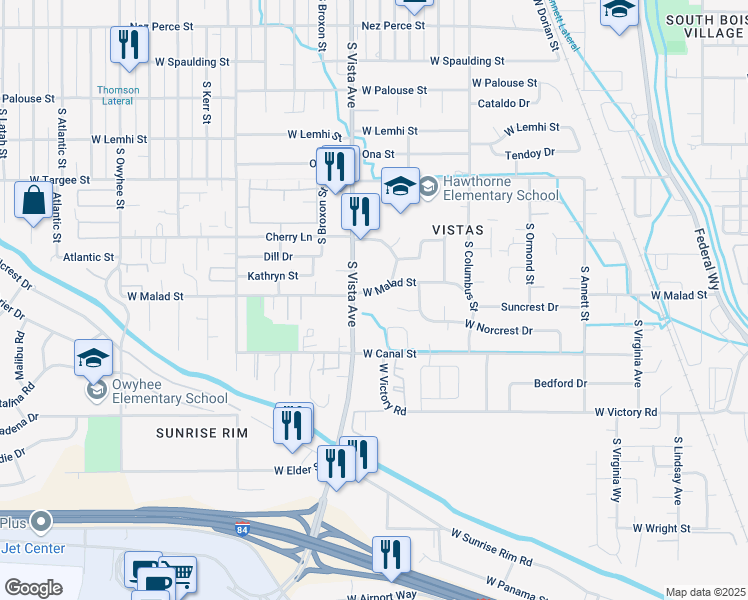 map of restaurants, bars, coffee shops, grocery stores, and more near 2541 West Malad Street in Boise
