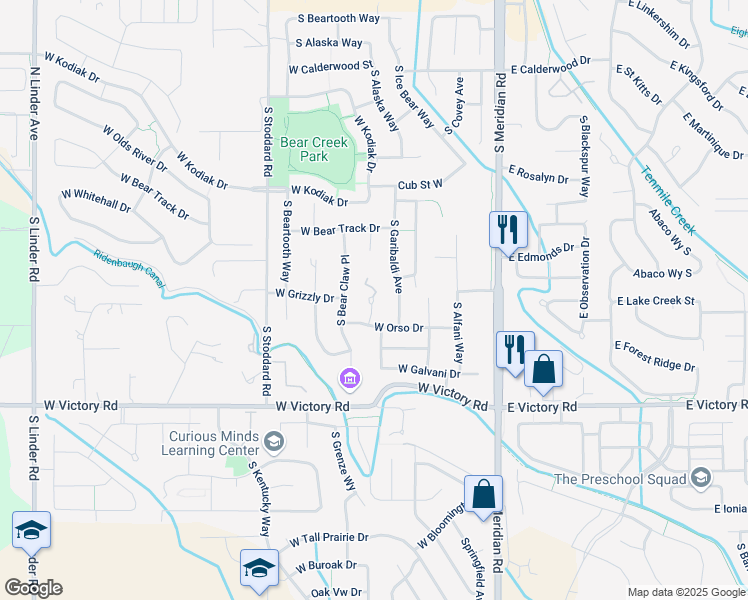 map of restaurants, bars, coffee shops, grocery stores, and more near 2773 South Garibaldi Avenue in Meridian