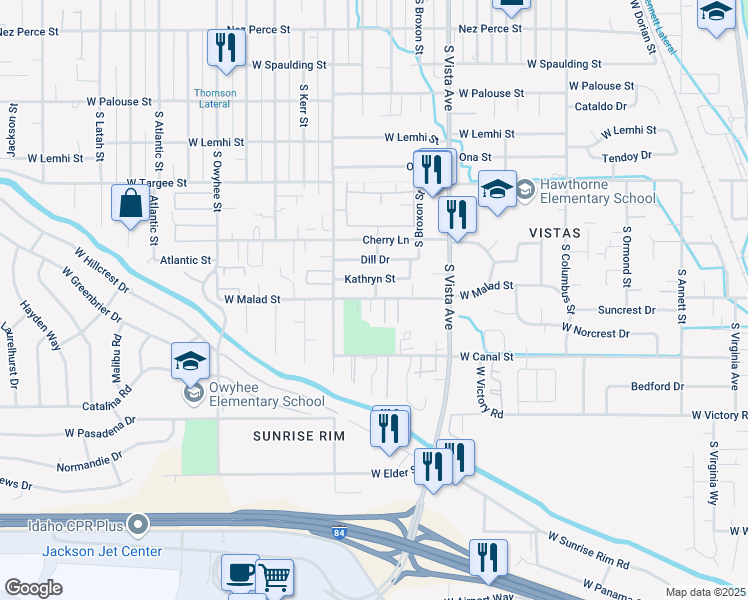 map of restaurants, bars, coffee shops, grocery stores, and more near 2824 West Kathryn Street in Boise