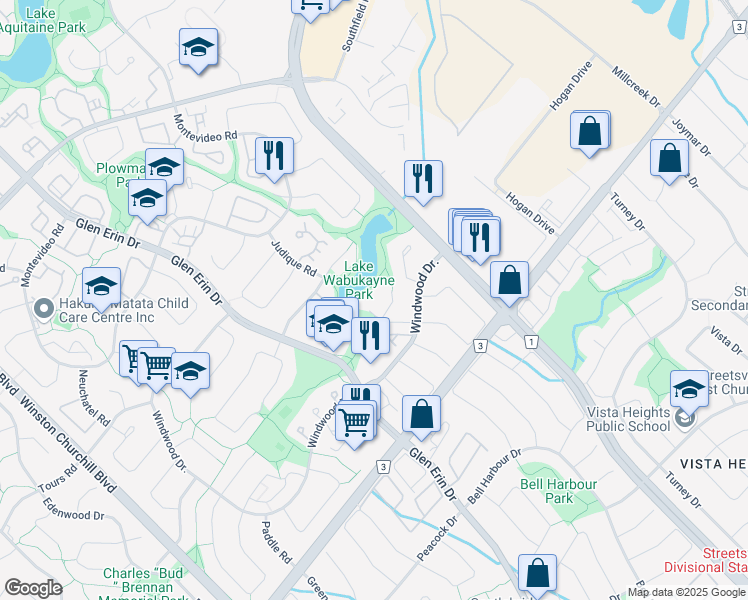 map of restaurants, bars, coffee shops, grocery stores, and more near 2561 Oshkin Court in Mississauga
