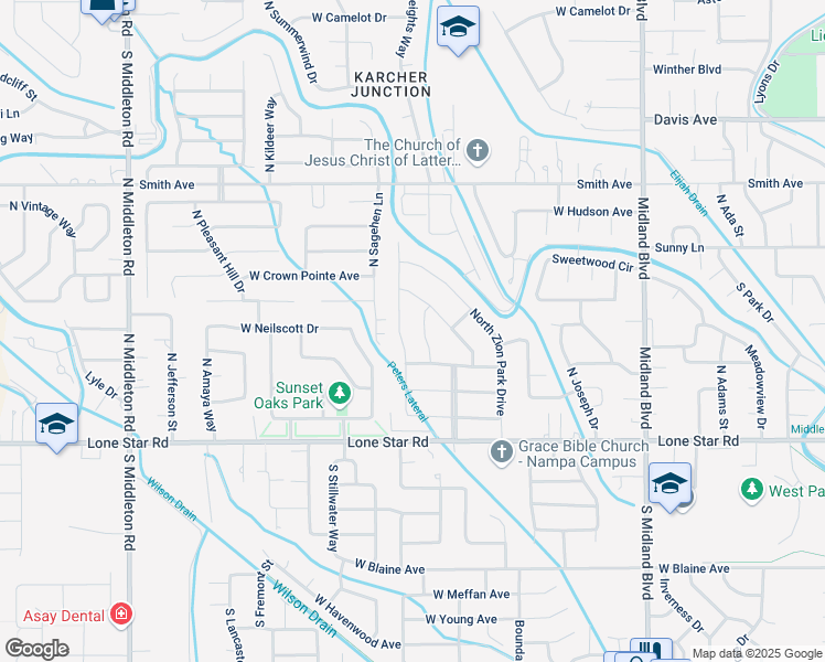 map of restaurants, bars, coffee shops, grocery stores, and more near 48 North Firestone Way in Nampa