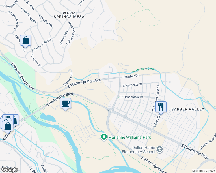 map of restaurants, bars, coffee shops, grocery stores, and more near 3555 East Barber Drive in Boise