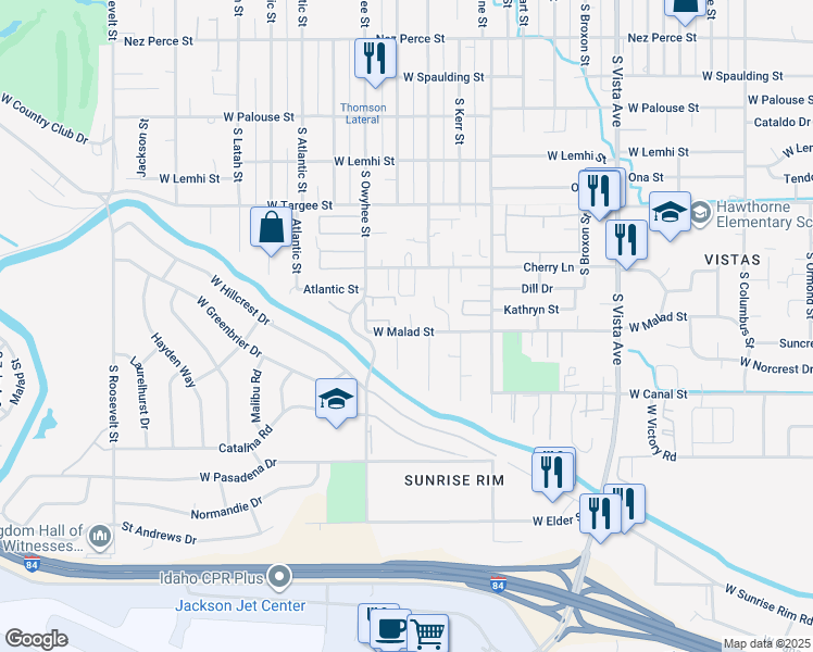 map of restaurants, bars, coffee shops, grocery stores, and more near 2530 Gourley Place in Boise