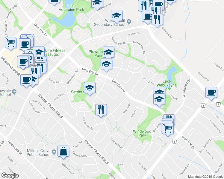 map of restaurants, bars, coffee shops, grocery stores, and more near 6348 Atherly Crescent in Mississauga