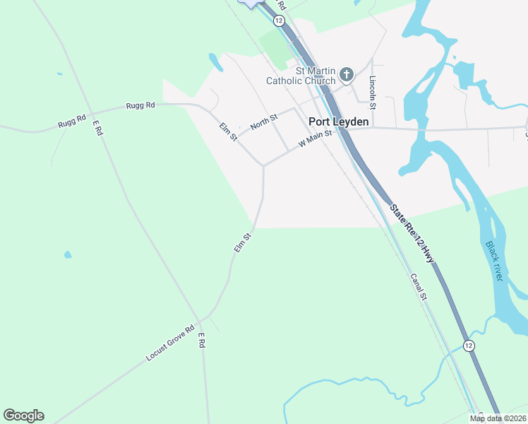 map of restaurants, bars, coffee shops, grocery stores, and more near 3002 Elm Street in Port Leyden