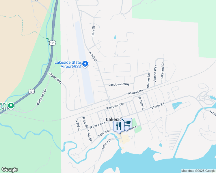 map of restaurants, bars, coffee shops, grocery stores, and more near 820 Jacobson Way in Lakeside
