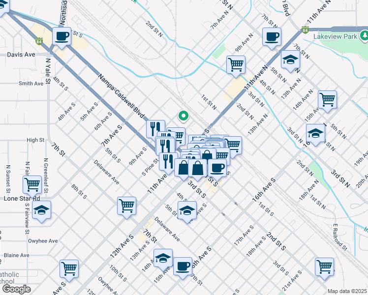 map of restaurants, bars, coffee shops, grocery stores, and more near in Nampa