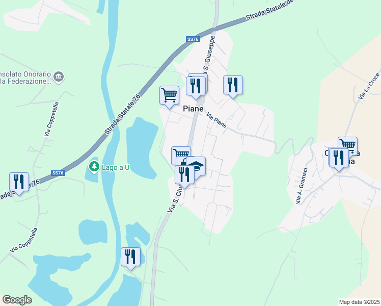 map of restaurants, bars, coffee shops, grocery stores, and more near 49B Via San Giuseppe in Piane