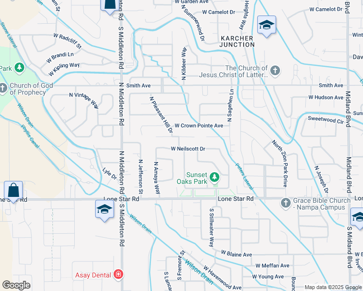map of restaurants, bars, coffee shops, grocery stores, and more near 2136 West Neilscott Drive in Nampa