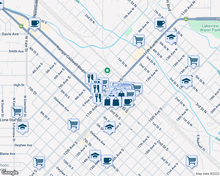 map of restaurants, bars, coffee shops, grocery stores, and more near in Nampa