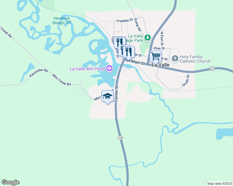 map of restaurants, bars, coffee shops, grocery stores, and more near 120 Center St in La Valle