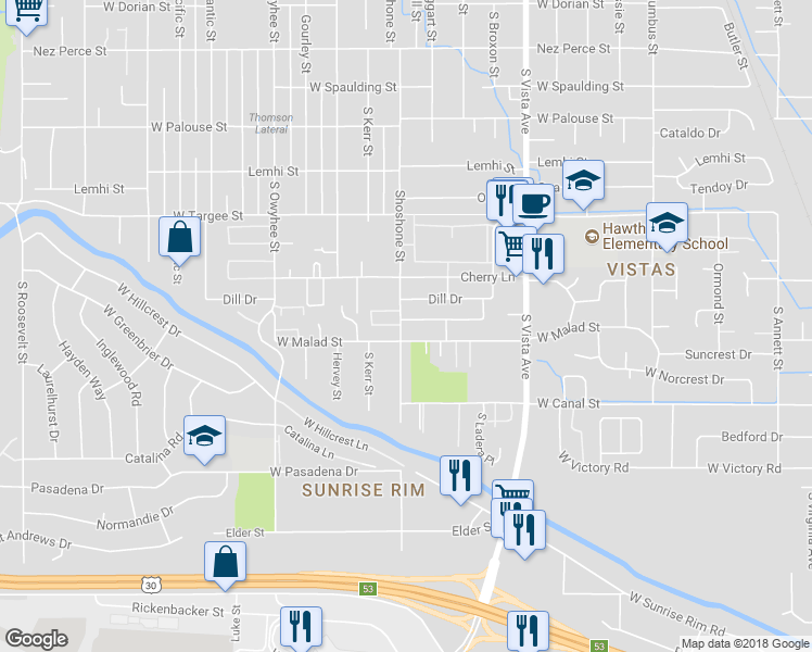 map of restaurants, bars, coffee shops, grocery stores, and more near 2921 Kathryn Street in Boise