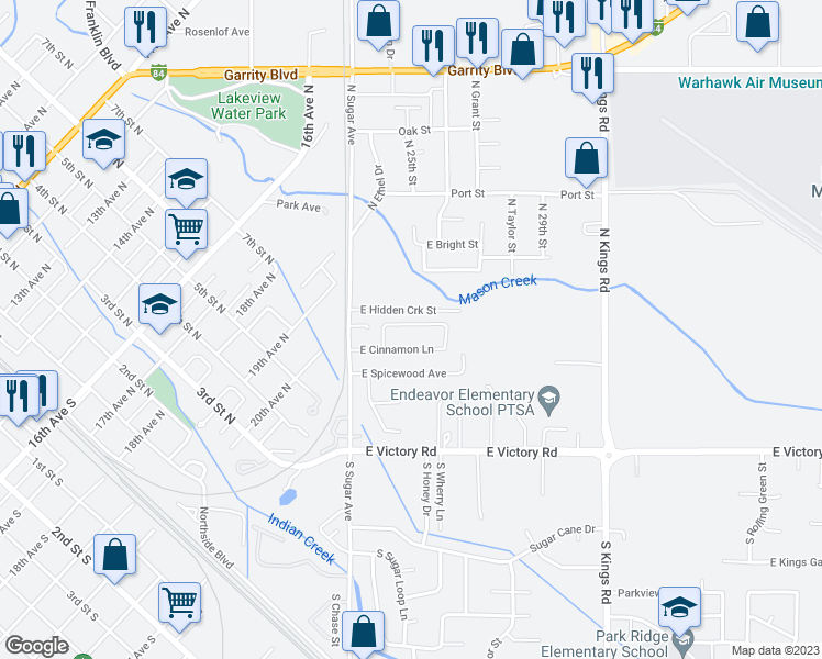 map of restaurants, bars, coffee shops, grocery stores, and more near 2445 East Nutmeg Lane in Nampa