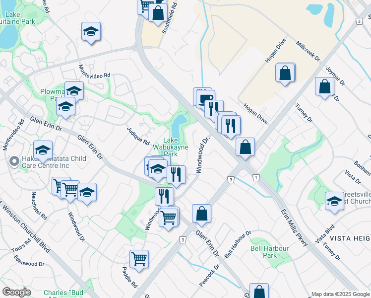 map of restaurants, bars, coffee shops, grocery stores, and more near 2561 Oshkin Court in Mississauga