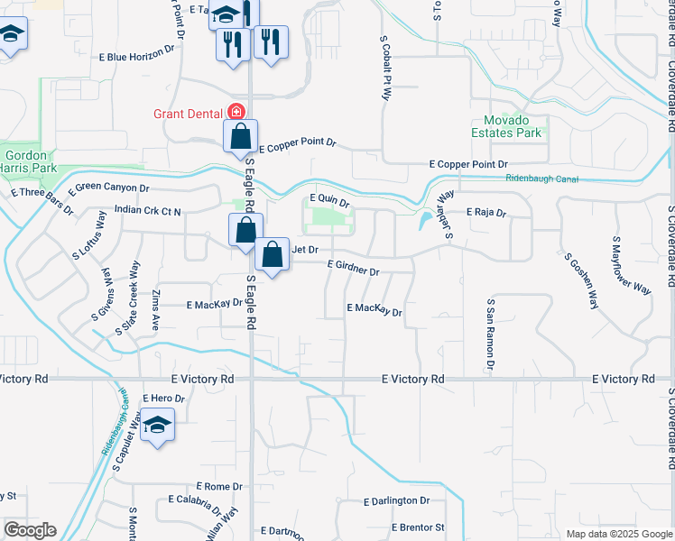 map of restaurants, bars, coffee shops, grocery stores, and more near 2794 South Nephrite Way in Meridian