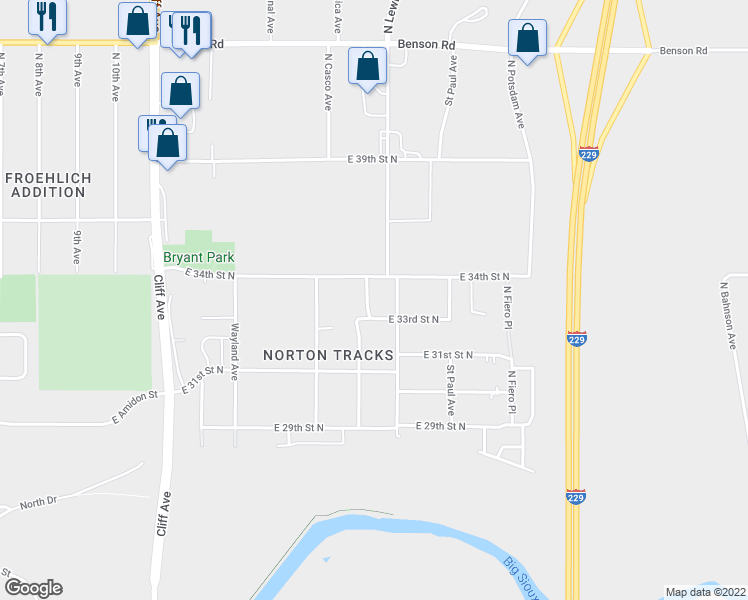 map of restaurants, bars, coffee shops, grocery stores, and more near 3212 North Jessica Avenue in Sioux Falls