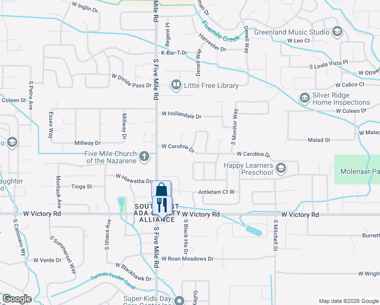 map of restaurants, bars, coffee shops, grocery stores, and more near 10361 West Carolina Drive in Boise