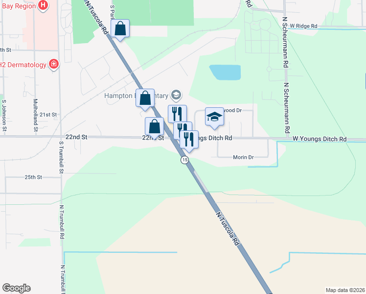 map of restaurants, bars, coffee shops, grocery stores, and more near 428 North Tuscola Road in Bay City