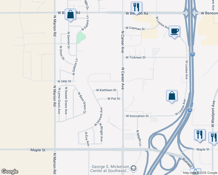 map of restaurants, bars, coffee shops, grocery stores, and more near 4404 West Kathleen Street in Sioux Falls