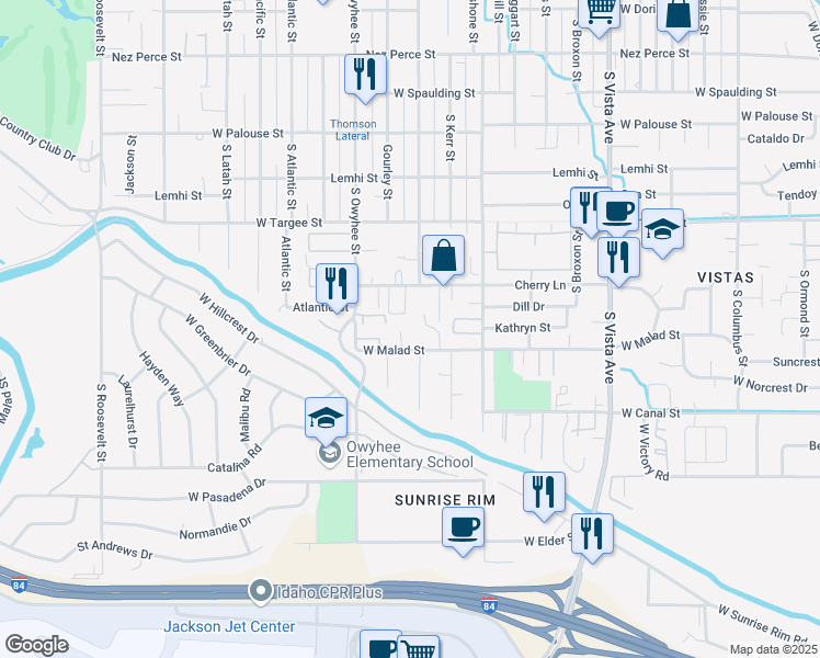 map of restaurants, bars, coffee shops, grocery stores, and more near 2530 Gourley Place in Boise