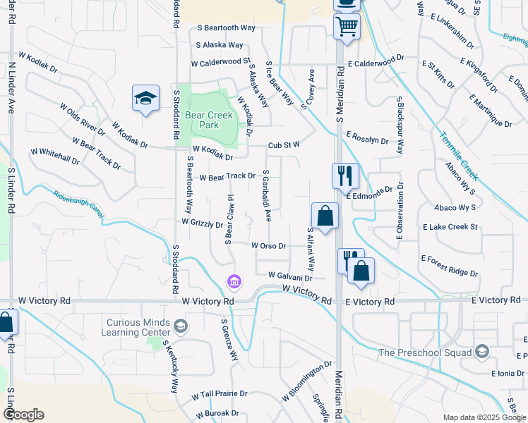 map of restaurants, bars, coffee shops, grocery stores, and more near 2773 South Garibaldi Avenue in Meridian