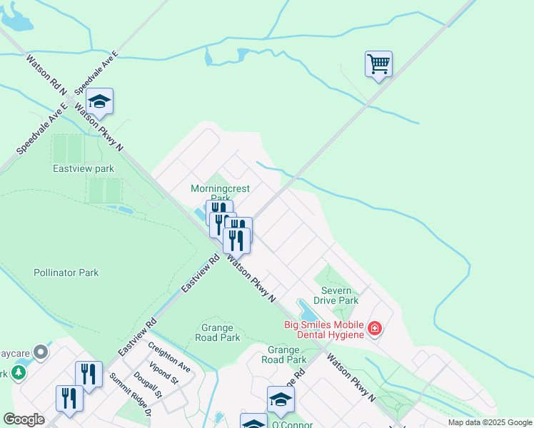 map of restaurants, bars, coffee shops, grocery stores, and more near 367 Eastview Road in Eden Mills