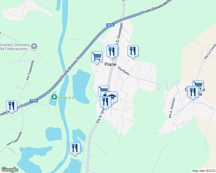 map of restaurants, bars, coffee shops, grocery stores, and more near 49B Via San Giuseppe in Piane