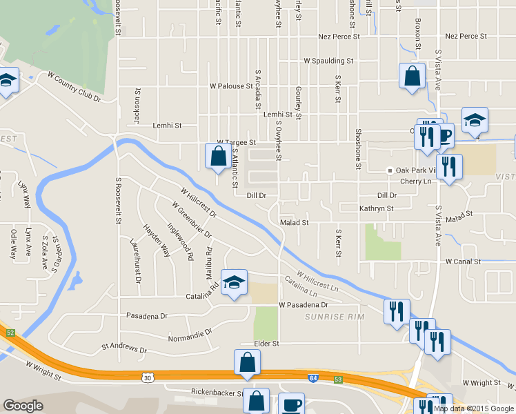 map of restaurants, bars, coffee shops, grocery stores, and more near 2515 South Owyhee Street in Boise