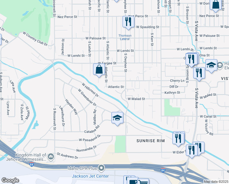map of restaurants, bars, coffee shops, grocery stores, and more near 2515 South Owyhee Street in Boise