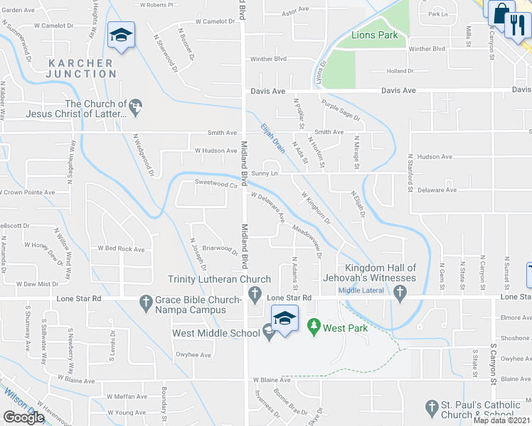 map of restaurants, bars, coffee shops, grocery stores, and more near 54 N Benewah Cir in Nampa