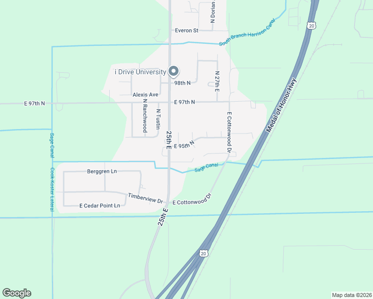 map of restaurants, bars, coffee shops, grocery stores, and more near 2572 East 95th North in Idaho Falls