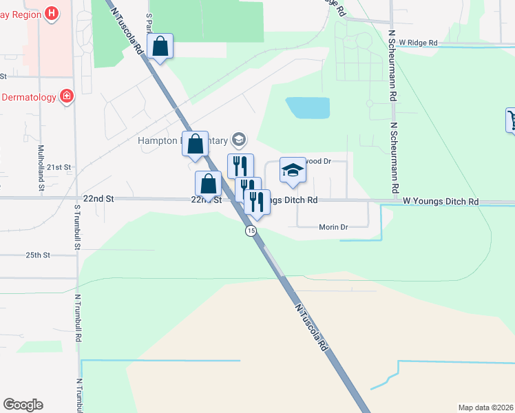 map of restaurants, bars, coffee shops, grocery stores, and more near 428-498 N Tuscola Rd in Bay City
