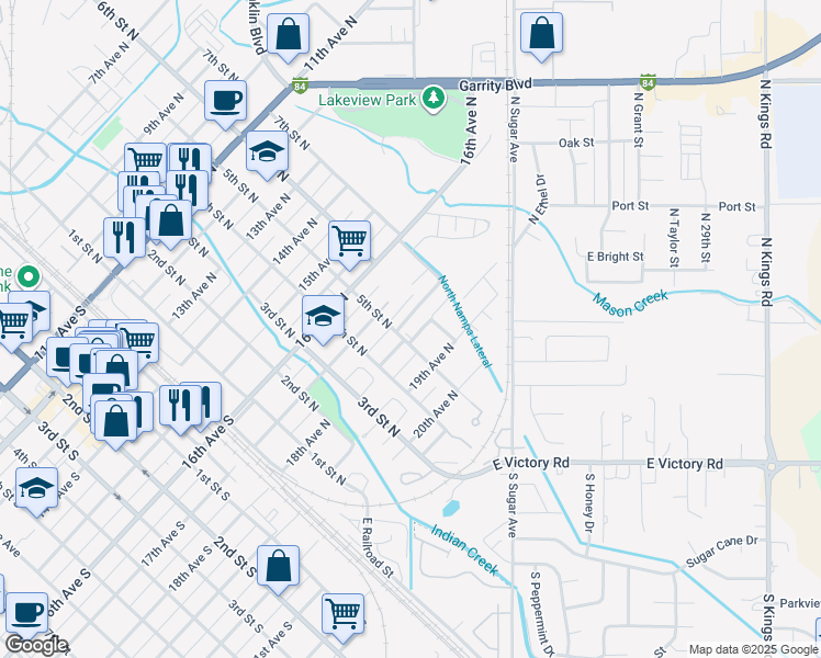 map of restaurants, bars, coffee shops, grocery stores, and more near 509 Elmwood Drive in Nampa