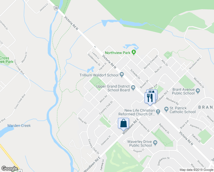 map of restaurants, bars, coffee shops, grocery stores, and more near 87 Simmonds Drive in Guelph