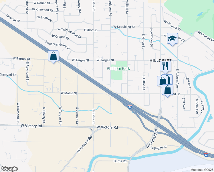 map of restaurants, bars, coffee shops, grocery stores, and more near 2501 South Eagleson Road in Boise