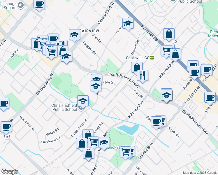 map of restaurants, bars, coffee shops, grocery stores, and more near 271 Lech Walesa Drive in Mississauga