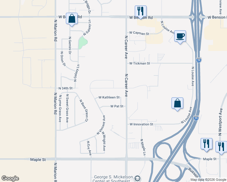 map of restaurants, bars, coffee shops, grocery stores, and more near 4404 West Kathleen Street in Sioux Falls