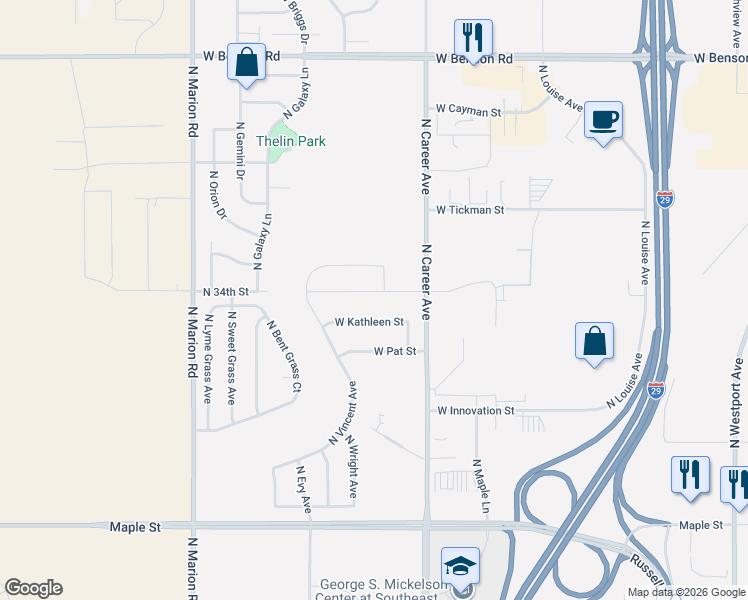 map of restaurants, bars, coffee shops, grocery stores, and more near 4404 West Kathleen Street in Sioux Falls