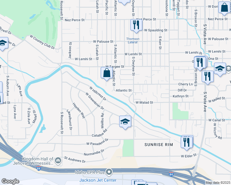 map of restaurants, bars, coffee shops, grocery stores, and more near 3593 Dill Drive in Boise