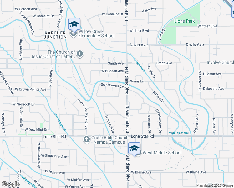 map of restaurants, bars, coffee shops, grocery stores, and more near 1184 Sweetwood Circle in Nampa