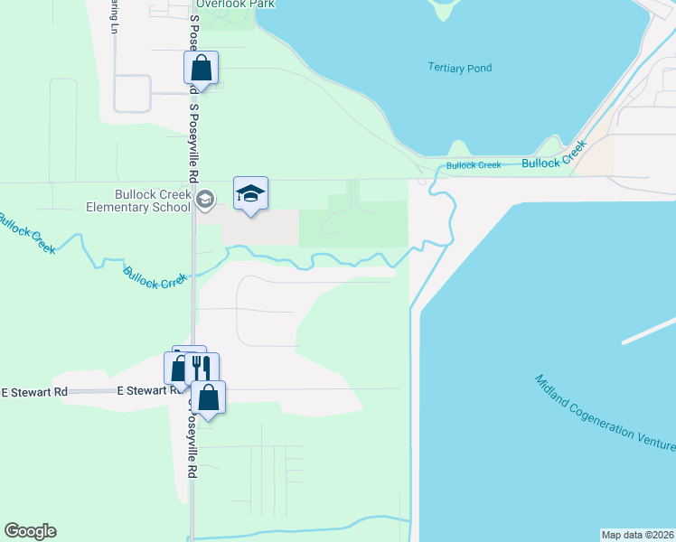 map of restaurants, bars, coffee shops, grocery stores, and more near 3135 East Bullock Creek Drive in Midland