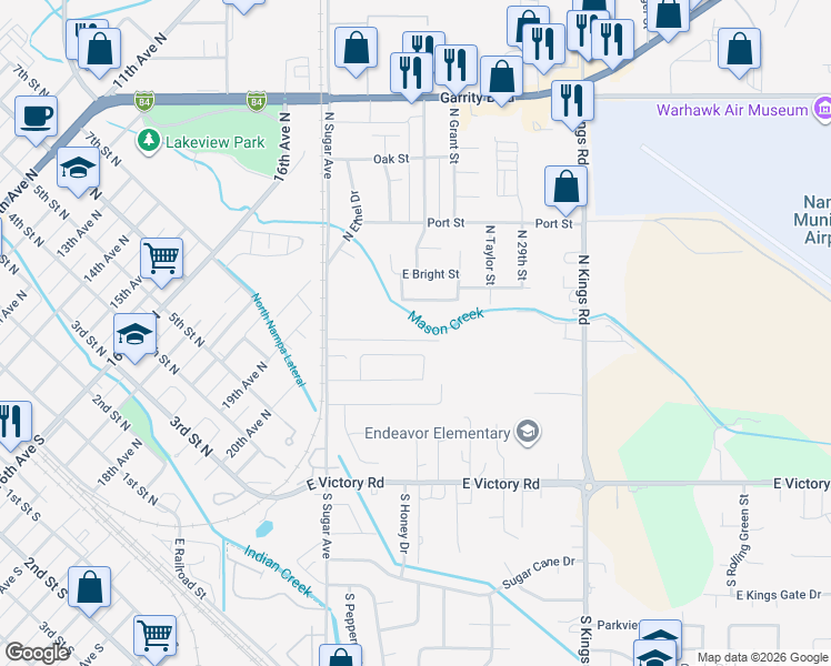 map of restaurants, bars, coffee shops, grocery stores, and more near 2554 East Cinnamon Lane in Nampa