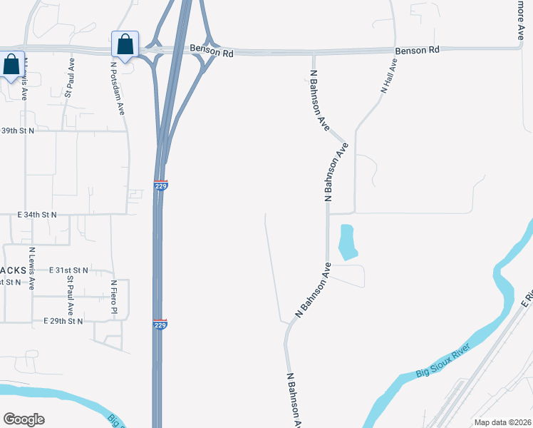 map of restaurants, bars, coffee shops, grocery stores, and more near 5101 North Bahnson Avenue in Sioux Falls