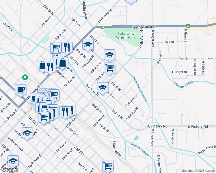 map of restaurants, bars, coffee shops, grocery stores, and more near 412 16th Avenue North in Nampa