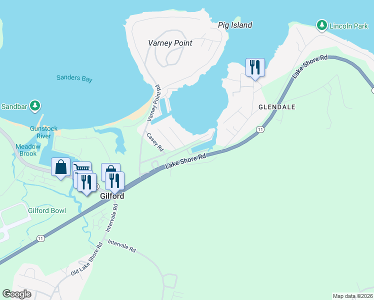 map of restaurants, bars, coffee shops, grocery stores, and more near 3 Davis Road in Gilford