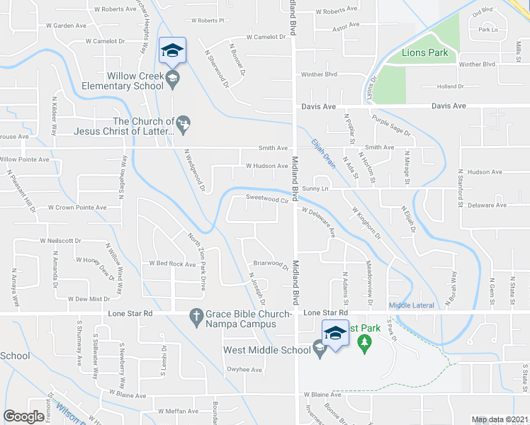 map of restaurants, bars, coffee shops, grocery stores, and more near 1041 Sweetwood Circle in Nampa