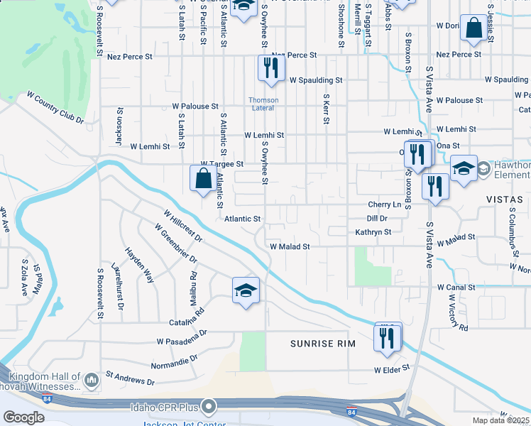 map of restaurants, bars, coffee shops, grocery stores, and more near 3316 Cherry Lane in Boise