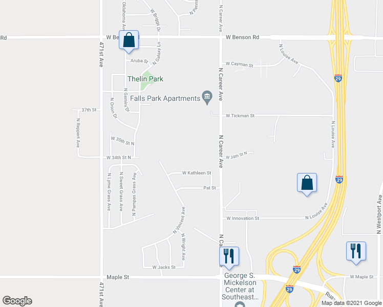 map of restaurants, bars, coffee shops, grocery stores, and more near 4420 West 35th Street North in Sioux Falls
